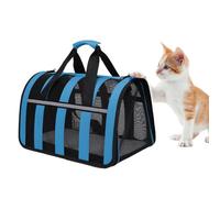 Treer Sac Transport Chat, Sac de Transport pour Chat Respirant et Pliable, Caisse de Transport Chat avec Matelas Souple, Sac Chat pour Voyage en Avion-Bleu M