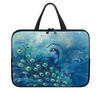 Treer Sacoche Ordinateur 10-17 Pouces, Pochette Ordinateur Imprimé Plume de Paon, Sac a Main Imperméable avec Fermeture Éclair, Sacoche PC Transport pour Homme et Femme (Bleu 2,10 Pouces)