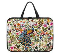 Treer Sacoche Ordinateur 10-17 Pouces, Pochette Ordinateur Imprimé Plume de Paon, Sac a Main Imperméable avec Fermeture Éclair, Sacoche PC Transport pour Homme et Femme (Floral,17 Pouces)