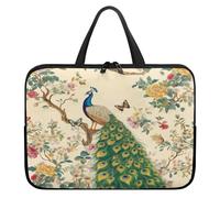 Treer Sacoche Ordinateur 10-17 Pouces, Pochette Ordinateur Imprimé Plume de Paon, Sac a Main Imperméable avec Fermeture Éclair, Sacoche PC Transport pour Homme et Femme (Feuilles Vertes,17 Pouces)