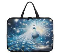 Treer Sacoche Ordinateur 10-17 Pouces, Pochette Ordinateur Imprimé Plume de Paon, Sac a Main Imperméable avec Fermeture Éclair, Sacoche PC Transport pour Homme et Femme (Bleu,13 Pouces)