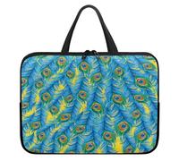 Treer Sacoche Ordinateur 10-17 Pouces, Pochette Ordinateur Imprimé Plume de Paon, Sac a Main Imperméable avec Fermeture Éclair, Sacoche PC Transport pour Homme et Femme (Plumes,10 Pouces)
