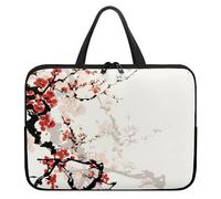 Treer Sacoche Ordinateur 10-17 Pouces, Pochette Ordinateur Patron de Prune avec Poignée, Sac a Main Imperméable avec Fermeture Éclair, Sacoche PC Transport pour Unisexe (Beige,17 Pouces)