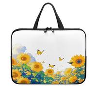 Treer Sacoche Ordinateur 10-17 Pouces, Pochette Ordinateur Série Tournesol avec Poignée, Sac a Main Imperméable avec Fermeture Éclair, Sacoche PC Transport pour Unisexe (Blanc,15 Pouces)