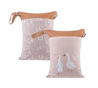 Treer Sacs à couches pour Bébé Double Fermeture Eclair Grand Étanche 2 pièces Sac de Rangement Couches Réutilisable pour Couches Neuves ou Usées, Plage, Piscine, Voyage (Canard Kaki,30x40cm)