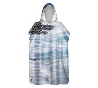 Treer Serviette Poncho Adulte Microfibre Séchage Rapide Poncho à Capuche Plage Surf, Serviette à Changement Peignoir Piscine Robe de Bain pour Homme et Femme (Marée Blanche,80x145cm)