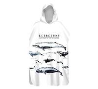 Treer Serviette Poncho Adulte Microfibre Séchage Rapide Poncho à Capuche Plage Surf, Serviette à Changement Peignoir Piscine Robe de Bain pour Homme et Femme (Cétacés,80x145cm)