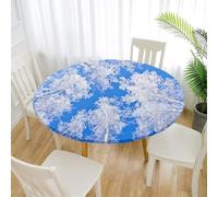 Treer Style Japonais Nappe Ronde,Nappes Rondes avec Bord Élastique, Nappe Exterieur Lavable,Nappes Polyester Anti Taches,Nappe de Table pour Cuisine Jardin Fête Table (Bleu,120cm)