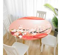 Treer Style Japonais Nappe Ronde,Nappes Rondes avec Bord Élastique, Nappe Exterieur Lavable,Nappes Polyester Anti Taches,Nappe de Table pour Cuisine Jardin Fête Table (Orange,120cm)