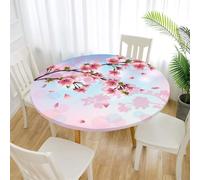 Treer Style Japonais Nappe Ronde,Nappes Rondes avec Bord Élastique, Nappe Exterieur Lavable,Nappes Polyester Anti Taches,Nappe de Table pour Cuisine Jardin Fête Table (Sakura,120cm)