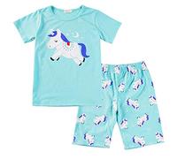 Treer T-Shirt Shorts Bebe Garçon Ensembles, Vêtements Maison Coton Ensembles À Manches Courtes Hauts Col Rond Pantalon Court Licorne D'été Pyjamas Tenues (110cm,Bleu)