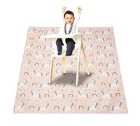 Treer Tapis Chaise Haute Bébé Imperméable Antidérapant Tapis Anti-éclaboussures 110cm Tapis de Sol pour Chaise Haute, Tapis Imprimé Créative Pliable pour Protéger Votre Plancher (Licorne Rose)