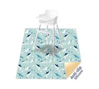 Treer Tapis Chaise Haute Bébé Tapis Anti-éclaboussures 110cm Imperméable Antidérapant, Tapis de Sol pour Chaise Haute, Tapis Imprimé Dessin Animé pour Protéger Votre Plancher (Requin Bleu)