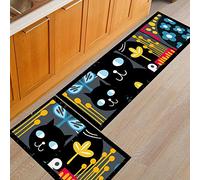 Treer Tapis de Cuisine Antidérapant et Lavable, Créatif Impression de Chat Interieur Paillasson d'Entrée Devant Evier Tapis de Sol Tapis pour Chambre à Coucher,Salon (50x160cm,Chat Noir)