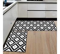 Treer Tapis de Cuisine Antidérapant et Lavable, Mode Noir Blanc Irrégulier Interieur Paillasson d'Entrée Devant Evier Tapis de Sol Tapis pour Chambre à Coucher,Salon,Balcon (40x120cm,Quadrilatère)