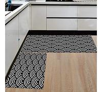 Treer Tapis de Cuisine Antidérapant et Lavable, Mode Noir Blanc Irrégulier Interieur Paillasson d'Entrée Devant Evier Tapis de Sol Tapis pour Chambre à Coucher,Salon,Balcon (50x160cm,Vague)