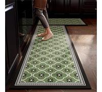 Treer Tapis de Cuisine Antidérapants Diatomite, Style Boho Tapis Devant Evier Lavable en Machine, Absorbants et Résistants aux Taches (Vert,60x180cm)