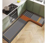 Treer Tapis de Cuisine Antidérapants Diatomite, Tapis Cuisine Devant Evier Forme en L, Lavable en Machine, Absorbants et Résistants aux Taches, Gris Géométrie (Rayure,80x120cm)