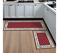 Treer Tapis de Cuisine Imprimé Plaid Rétro, Antidérapant et Lavable en Machine Entrée Devant Evier Tapis de Sol Tapis pour Chambre à Coucher, Salon (Rouge,50x80cm)