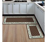 Treer Tapis de Cuisine Imprimé Plaid Rétro, Antidérapant et Lavable en Machine Entrée Devant Evier Tapis de Sol Tapis pour Chambre à Coucher, Salon (Marron,60x90cm)