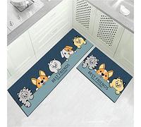 Treer Tapis de Cuisine pour Devant Evier Entrée Passage, Moderne Motif, Absorbant, Antidérapant et Lavable en Machine Tapis de Sol, Tapis de Bain Paillasson (Chien Mignon,60x90cm)