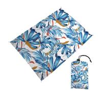Treer Tapis de Plage Pliable Portable, Couverture Pique Nique Imperme et Anti Sable avec 4 Piquets pour Plage pour Extérieur Camping, Picnic, Voyage, Vacances (200 * 210cm,Feuilles Bleues)