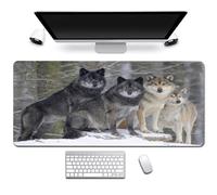 Treer Tapis de Souris XXL/XL/L, Tapis de Souris 3D Loup Impression, Tapis de Souris Gamer avec Caoutchouc Base Antidérapante, Tapis Souris pour Gaming, Maisonet Bureau (Loup Sauvage,800x400mm)