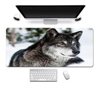 Treer Tapis de Souris XXL/XL/L, Tapis de Souris 3D Loup Impression, Tapis de Souris Gamer avec Caoutchouc Base Antidérapante, Tapis Souris pour Gaming, Maisonet Bureau (Loup Noir,700x300mm)