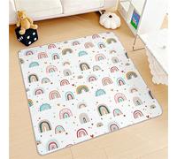 Treer Tapis pour Chaise Haute Bebe, Style Dessin Animé Tapis de Protection Sol Repas Bébé Tapis Antidérapant Tapis de Sol Bebe Pliable Imperméable (130x130cm,arc en ciel)