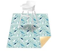 Treer Tapis pour Chaise Haute Bebe, Tapis de Protection Sol Repas Bébé Tapis Antidérapant Anti-Éclaboussures 110x110cm Tapis de Sol Bebe Pliable Imperméable pour Jeu (Requin bleu)