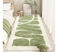 Treer Tapis Salon Antidérapant, Tapis Chambre a Polaire Lavable, Blanc-Vert Épaissi Moquette de Salon pour Canapés, Chevets, Décoration d'Intérieur (Abstrait 1,40x120cm)