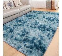 Treer Tapis Salon Shaggy Poil Long, Lavable Design Moderne Anti-Dérapant Chaise Canapé Natte pour Intérieur, Séjour, Chambre, Couloir, Cuisine, Bureau, Tapis carré (Bleu Marine,120 * 160cm)