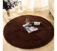 Treer Tapis Salon Shaggy Poil Long Ronde, Tapis de Yoga Lavable Design Moderne Anti-Dérapant Chaise Canapé Natte pour Intérieur, Séjour, Chambre, Couloir, Cuisine (Marron,40cm)