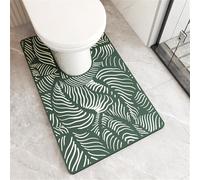 Treer Tapis WC Contour, Tapis de Toilette Forme de U, Diatomite, Absorbant, Sechage Rapide, Antidérapant, Lavable, pour la Protection des Sols Contre l'Urine -Minimalisme (Feuille Verte,55x50cm)
