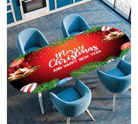Treer Tischdecke Oval, Moderne Weihnachten Lotuseffekt Ovale Tischdecke mit Elastischem Rand, Fleckschutz Tischdecken, Abwaschbar Table Cloth für Esszimmer, Picknick, Party (Rouge 1,132x229cm)