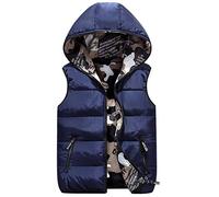 Treer - Veste à Capuche sans Manches avec Gilet en Plumes Garçons Filles Manteau d'hiver réversible Tenues Vertes de Camouflage 3-16 Ans (8T,Bleu Royal)