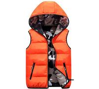 Treer - Veste à Capuche sans Manches avec Gilet en Plumes Garçons Filles Manteau d'hiver réversible Tenues Vertes de Camouflage 3-16 Ans (14T,Orange)
