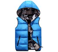 Treer - Veste à Capuche sans Manches avec Gilet en Plumes Garçons Filles Manteau d'hiver réversible Tenues Vertes de Camouflage 3-16 Ans (14T,Bleu)