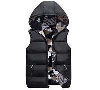 Treer - Veste à Capuche sans Manches avec Gilet en Plumes Garçons Filles Manteau d'hiver réversible Tenues Vertes de Camouflage 3-16 Ans (14T,Noir)