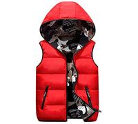 Treer - Veste à Capuche sans Manches avec Gilet en Plumes Garçons Filles Manteau d'hiver réversible Tenues Vertes de Camouflage 3-16 Ans (16T,Rouge)