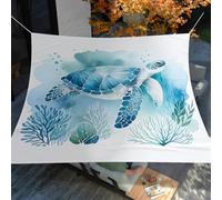 Treer Voile d'ombrage Imperméable Rectangulaire Patio Toile Ombrage Exterieur Protection UV 95% avec Œillet et Corde pour Jardin Balcon Terrasse - 3D Tortue de Mer Aquarelle (Bleu 7,1.8x1.8m)