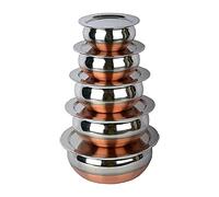 Treeratan India CraftStainless Steel Copper Bottom Kitchen Serving, Cooking Bowl | Handi Set 5 pièces | Biryani Handi