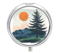 Trees and Mountains Mini pilulier de poche pour homme - Joli pilulier de voyage à 3 compartiments