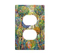 Trees Plaque murale duplex, cercles artistiques fantaisistes, tourbillons en plastique vert printemps, taille standard, double prise de courant pour maison, salon, nouvel appartement
