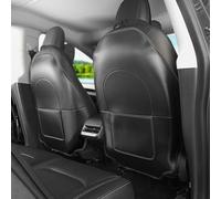 Treesiche Housse de Protection de Dossier de siège de Voiture en Cuir imperméable pour Tesla Model Y/3/S/X avec 1 Poche de Rangement pour Les Enfants Qui Font de Gros dégâts, Carbone