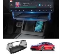 Treesiche Plateau de Rangement Caché sous L'écran pour Tesla Model Y 2025 Juniper Model 3 Highland 2025 2024 Console Centrale avec Coussinet en Silicone Antidérapant