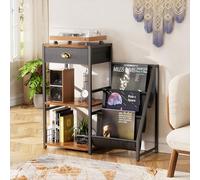 Treesunshine Support pour tourne-disque à 3 étages - Table d'appoint vintage avec tiroir - Support de disques vinyle en bois - Étagère avec étagère d'affichage à 3 niveaux - 86 x 30 x 75 cm