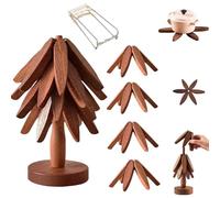 Treevet Coaster Set, Hemmanord Wooden Pot Coaster, Treevot Coaster, Treevot Trivet, Wooden Trivets for Hot Dishes, Wooden Tree Coasters, Natural Foldable Wooden Trivet (Walnut Color,4PCS)
