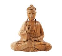TreeVillage Statue Bouddha Assis en Bois Massif sculpté Main 20cm - Mûdra de l'enseignement et de l'Argumentation