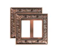 TREEWELL Lot de 2 plaques de protection double décorative, motif cachemire, plaques d'interrupteur et couvercles de sortie, 2 plaques murales en cuivre antique, résistantes à la corrosion